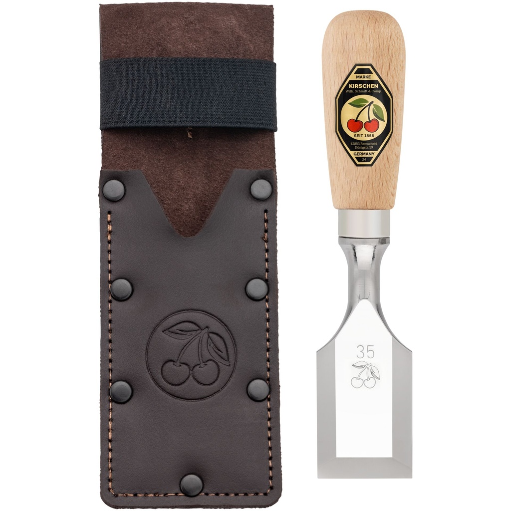 Kirschen Kurzbeitel in Leder- holster, 35 mm