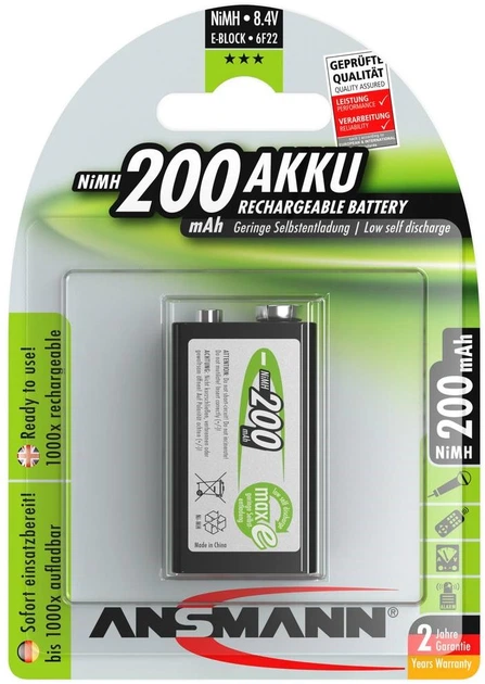 1 Ansmann maxE NiMH rech.bat. 9V block 200 mAh         5035342