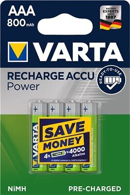 1x4 Varta Rechargeable Accu AAA Ready2Use NiMH 800 mAH Micro