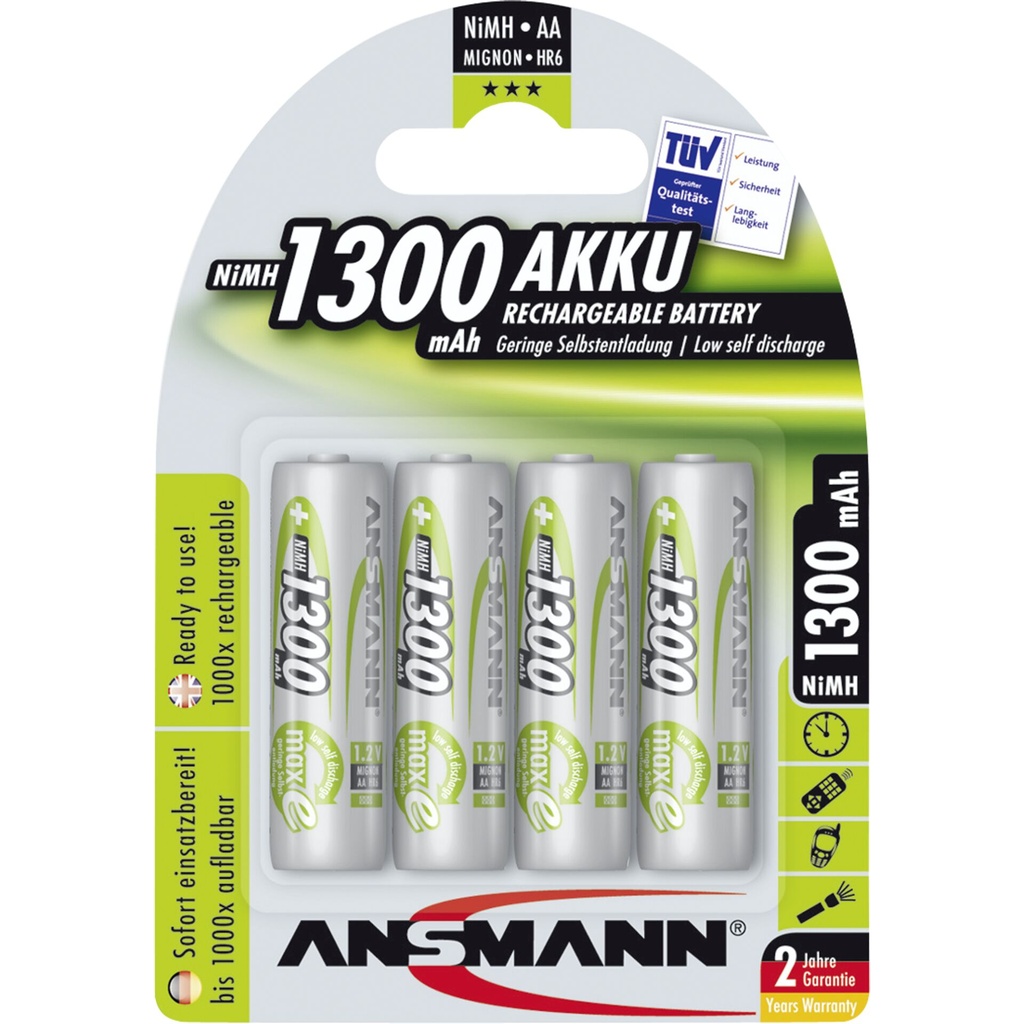 1x4 Ansmann maxE NiMH rech. bat, Mignon AA 1300 mAh