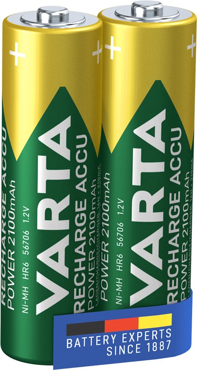 1x2 Varta Rechargeable Accu AA Ready2Use NiMH 2100 mAh Mignon