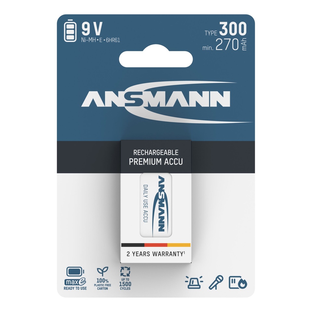 1x6 Ansmann maxE NiMH bat. 300 9V-Block 270 mAh         5035453