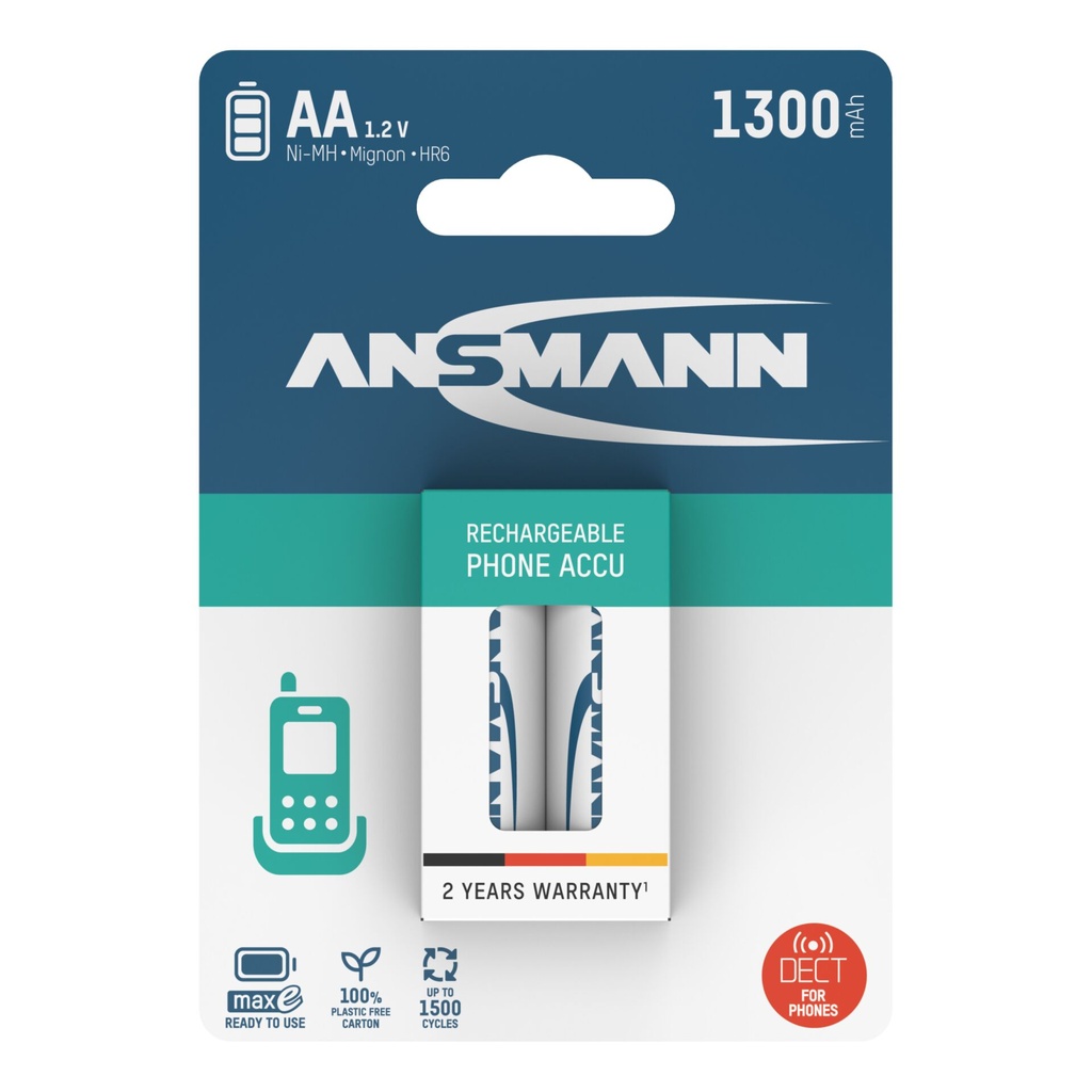 12x2 Ansmann maxE NiMH bat. Mignon AA 1300 mAh DECT PHONE