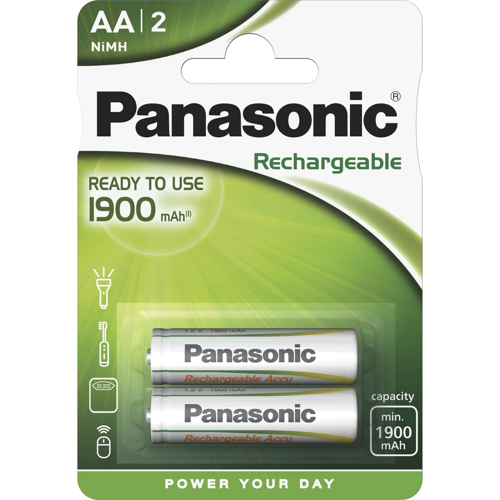 1x2 Panasonic Accu NiMH Mignon AA 1900 mAh Ready to Use
