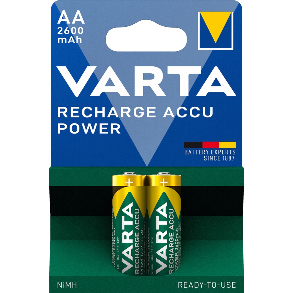 1x2 Varta Rechargeable Accu AA NiMH 2600 mAh Mignon