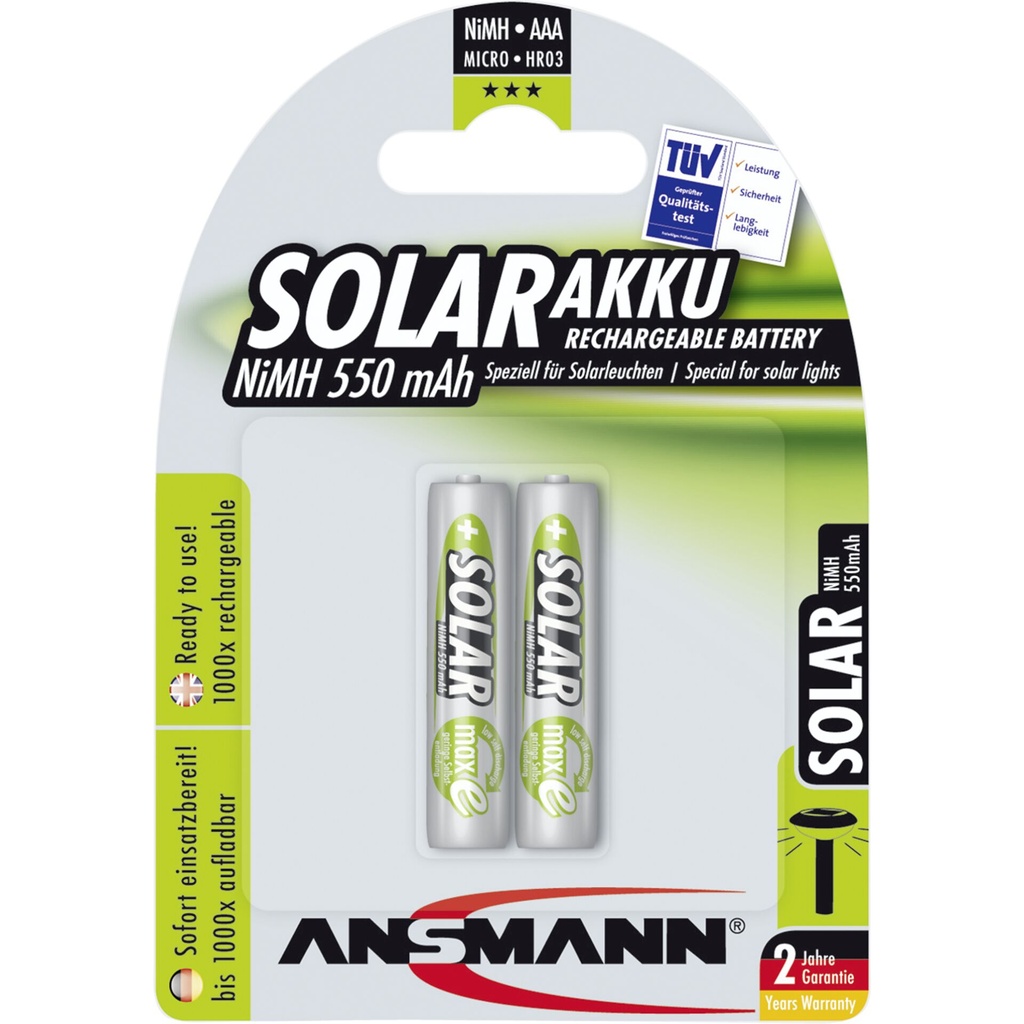 1x2 Ansmann maxE NiMH rech.bat. Micro AAA 550 mAh SOLAR