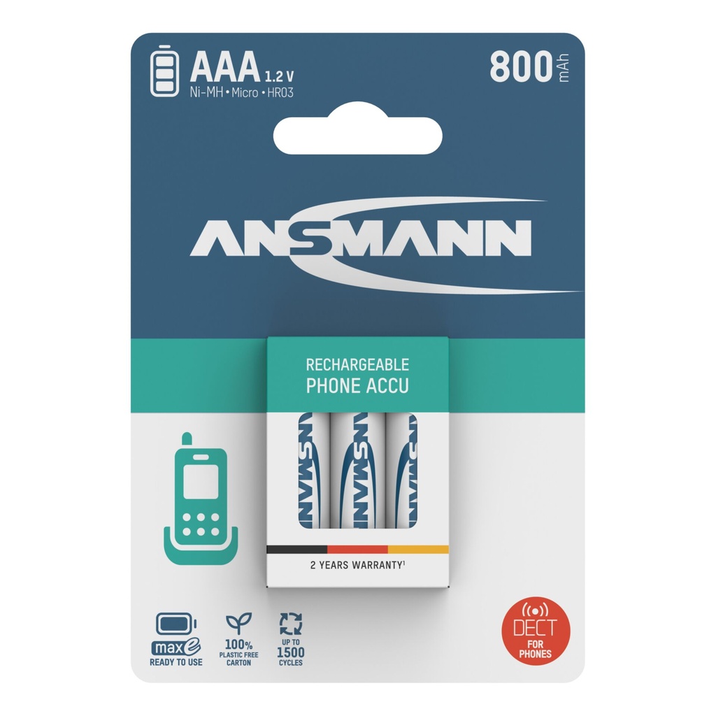 1x3 Ansmann maxE NiMH rech.bat. Micro AAA 800 mAh DECT PHONE