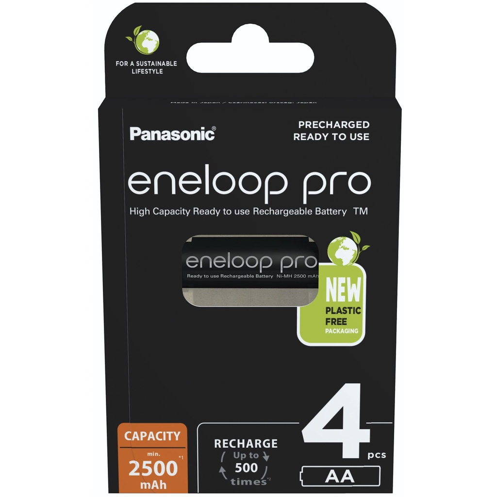 1x4 Panasonic Eneloop Pro Mignon 2500mAh AA Ni-MH    BK-3HCDE/4BE