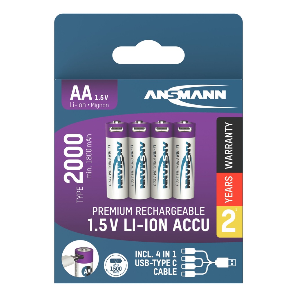 1x4 Ansmann Lithium Akku Mignon AA 1800mAh + Cable     1312-0036