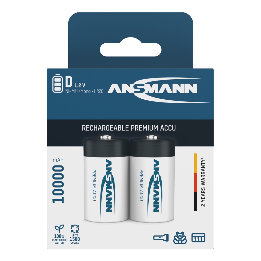 1x2 Ansmann NiMH rech.bat. 10000 Mono D 9300 mAh     5030642