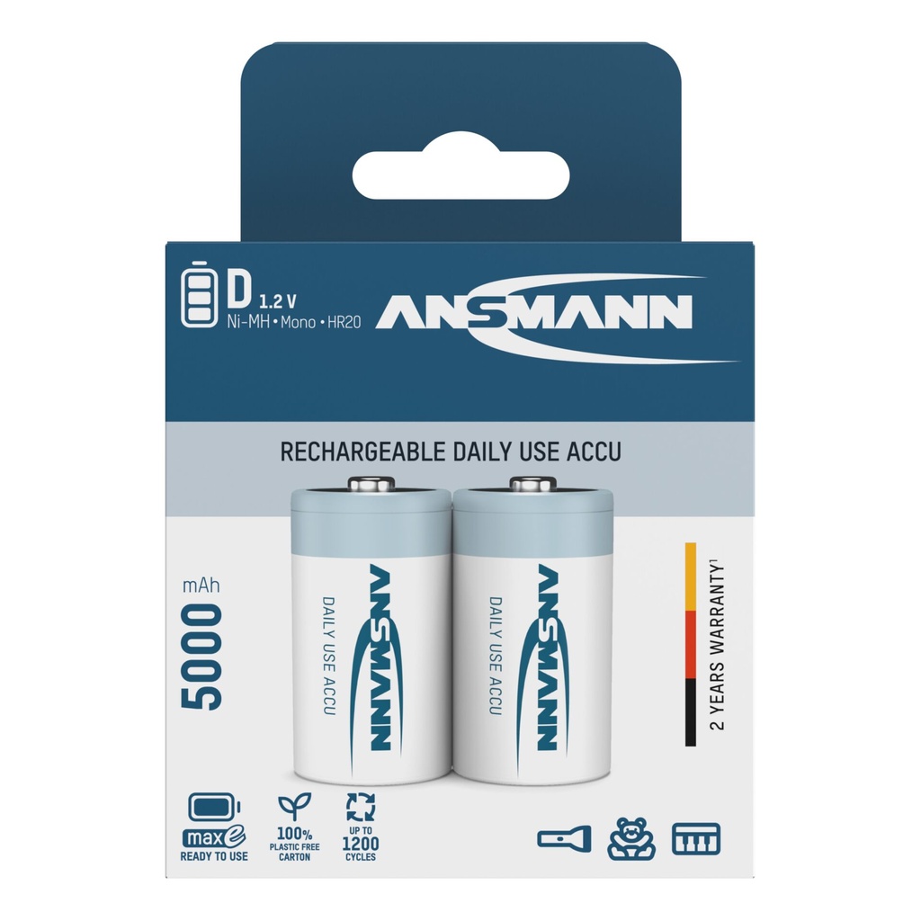 1x2 Ansmann maxE NiMH rech.bat. Mono D 5000 mAh   5030922