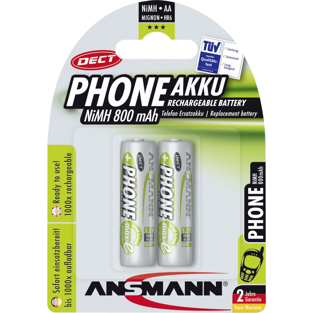 1x2 Ansmann maxE NiMH rech.bat. Mignon AA 800 mAh DECT PHONE