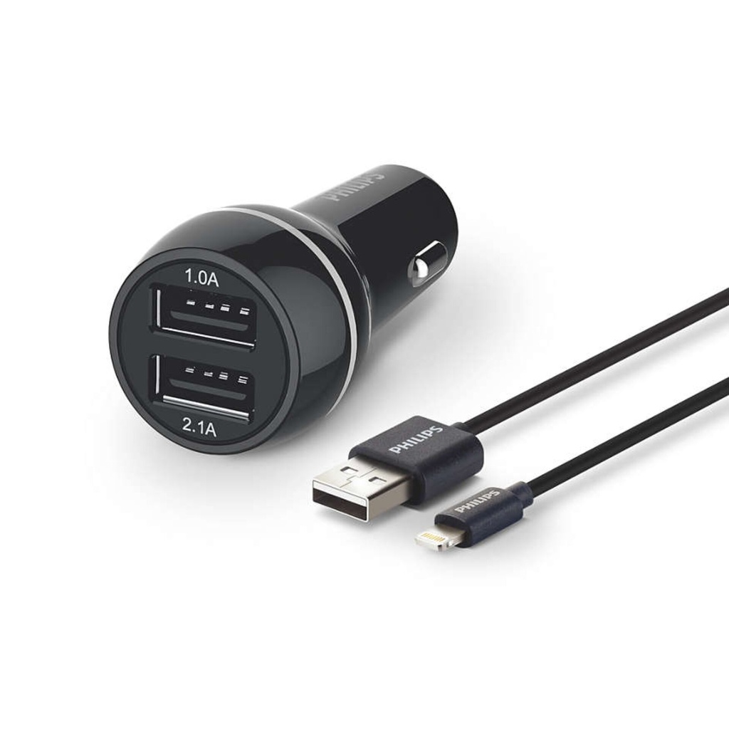 Philips Dual Car Charger 15W mit Apple Lightning Kabel MFI