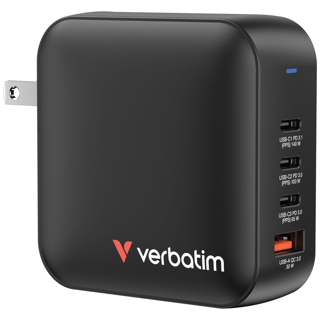 Verbatim Mini GaN Charger 165W 3xUSB-C 1xUSB-A US/EU/UK A.32216
