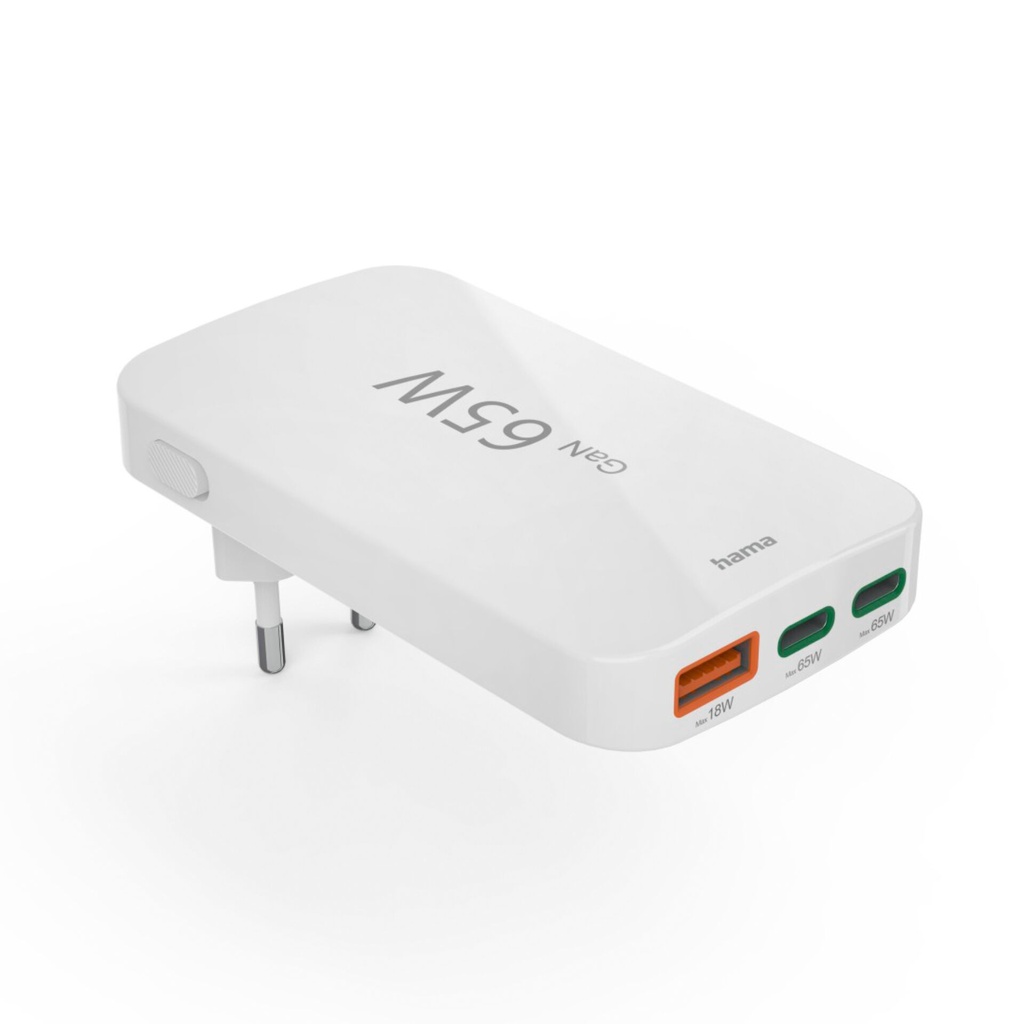 Hama flaches Mini-Ladegerät  65W 2xUSB-C/1xUSB-A, weiß     201976