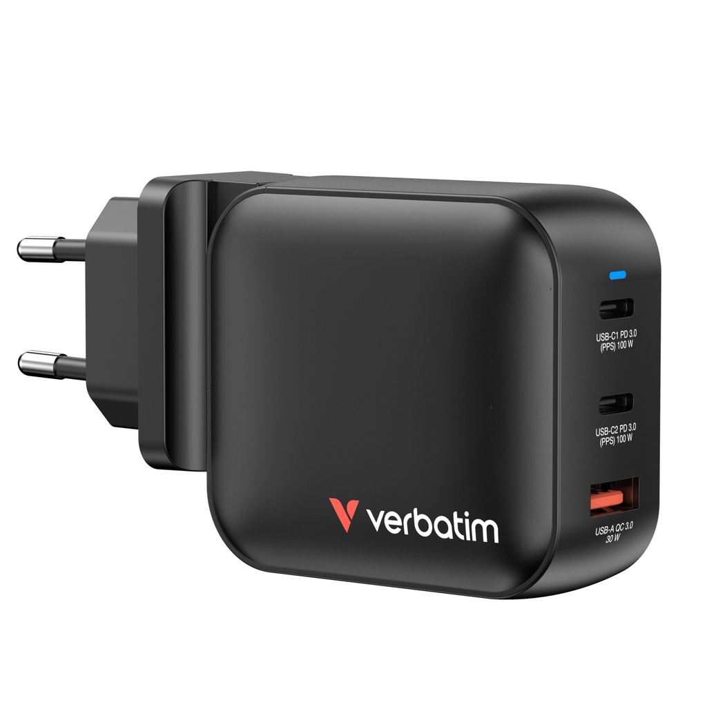 Verbatim Mini GaN Charger 100W 3Port US/EU/UK ADP         32230