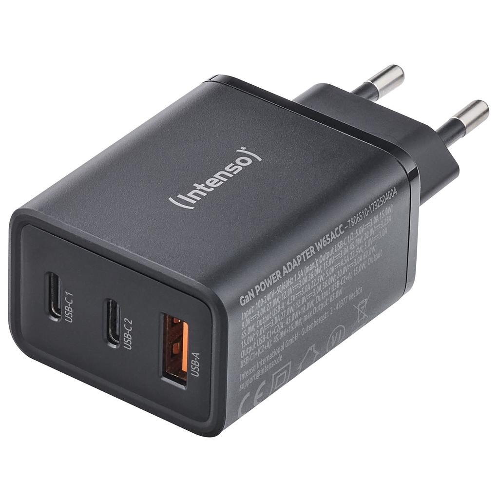 Intenso Power Adapter W65ACC GaN 2x USB-C 1x USB-A 65W black