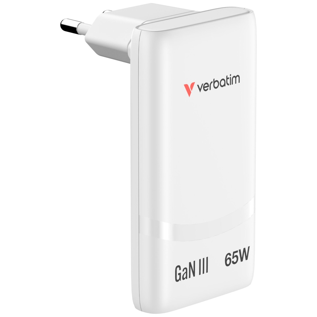 Verbatim Fold n Go GaN Charger 65W 2xUSB C weiß klappb.St.32355