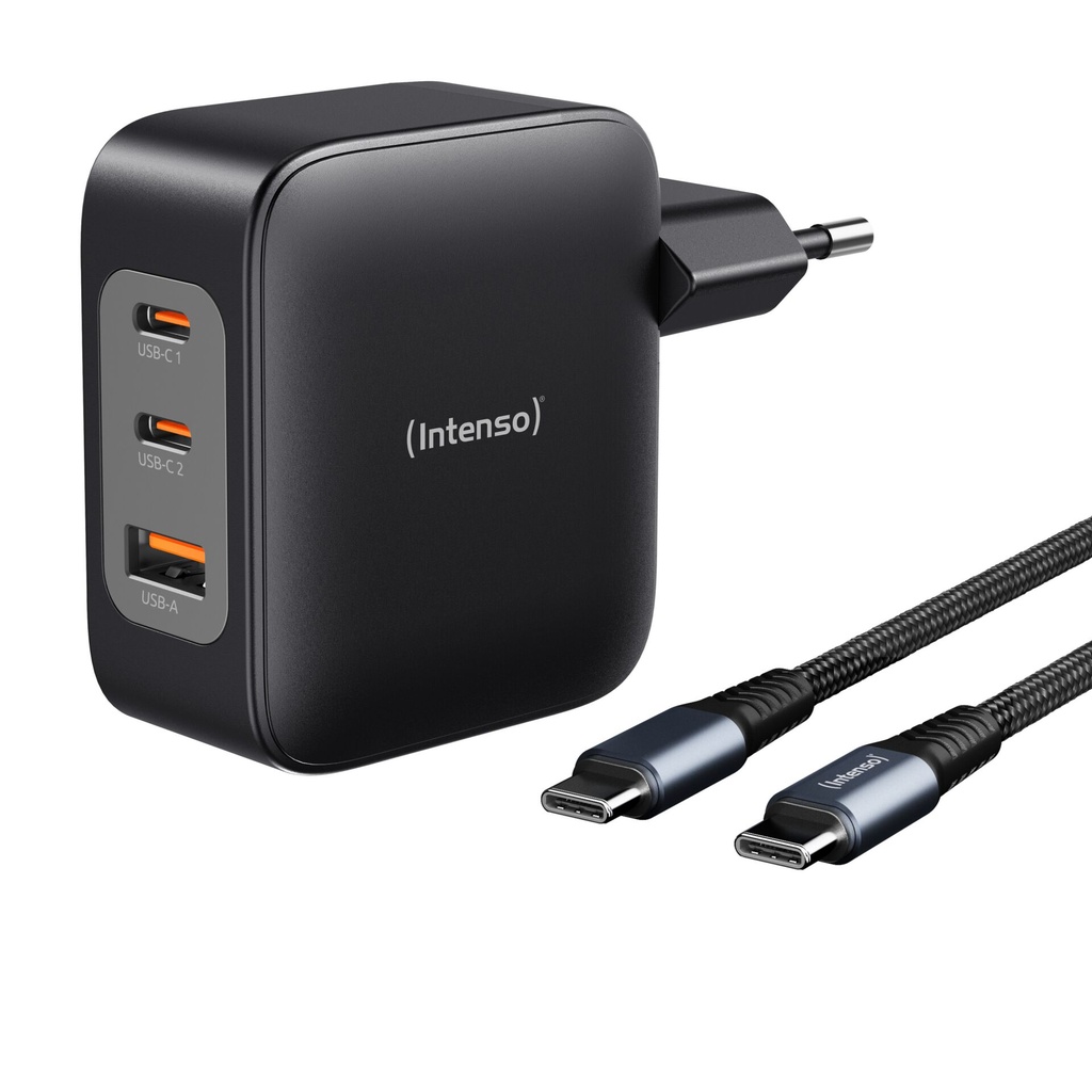 Intenso Power Adapter 100W   GaN 2x USB-C 1x USB-A inkl. Kabel 2m