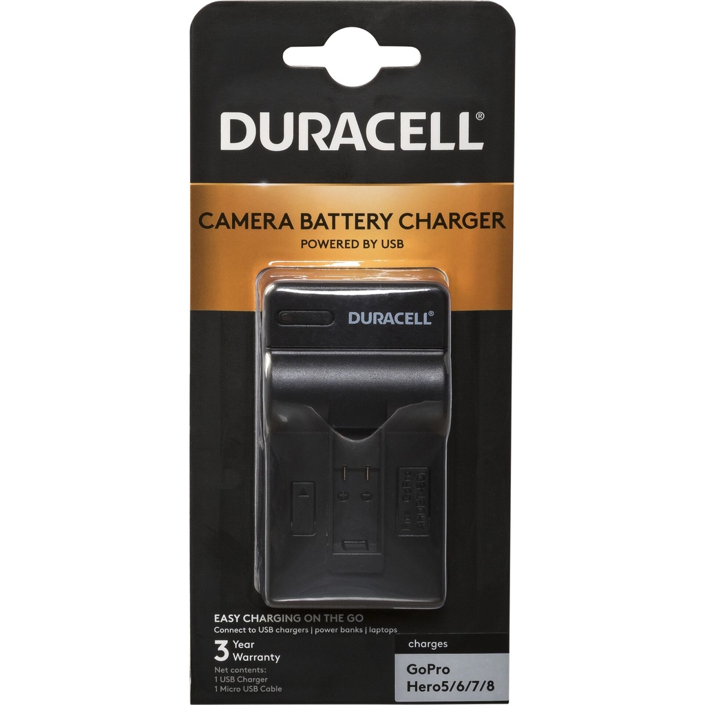 Duracell Charger w.USB Cable for GoPro Hero 5,6,7 and 8 Battery