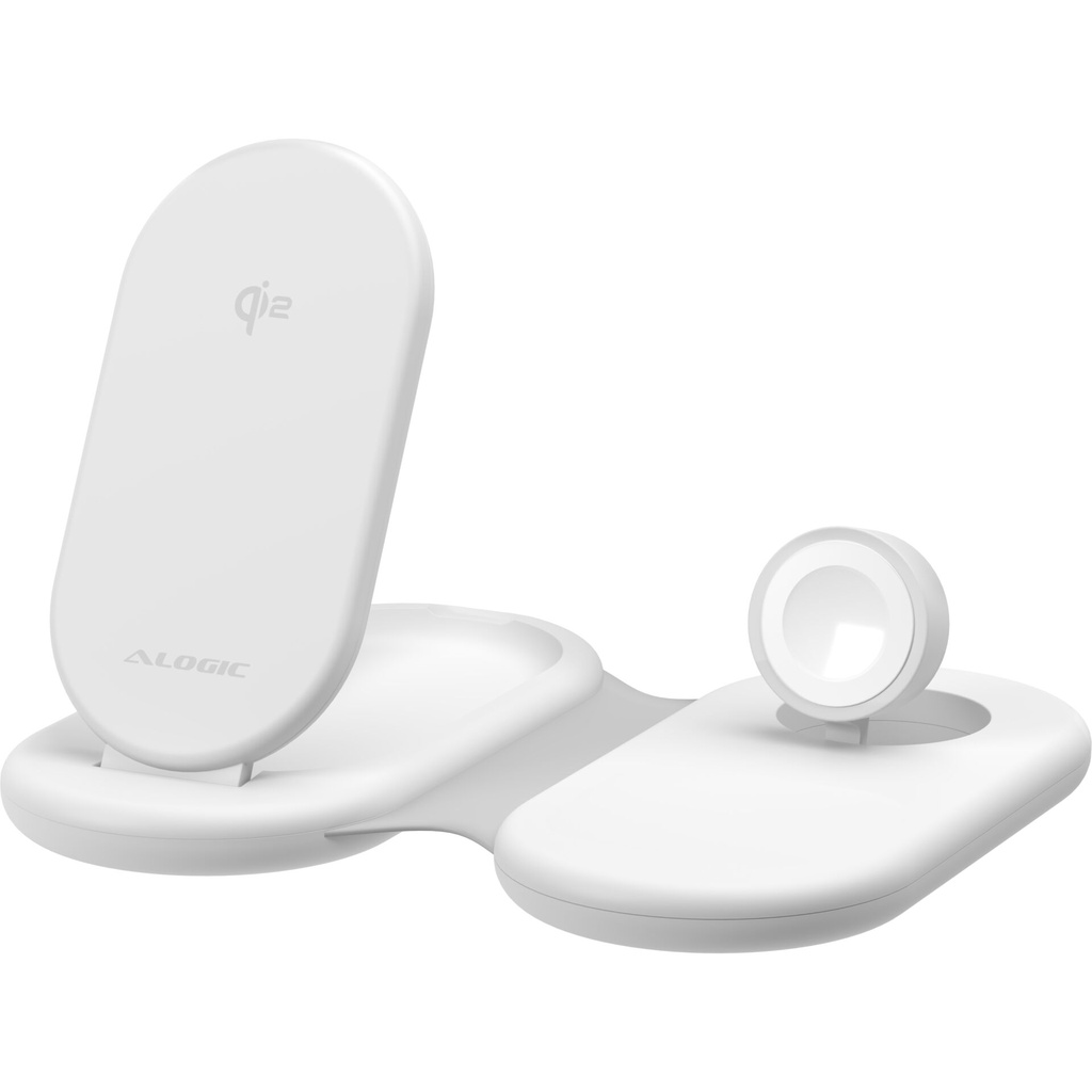 Alogic PackAway 3-in-1 Qi2 Wireless Charging Stand White