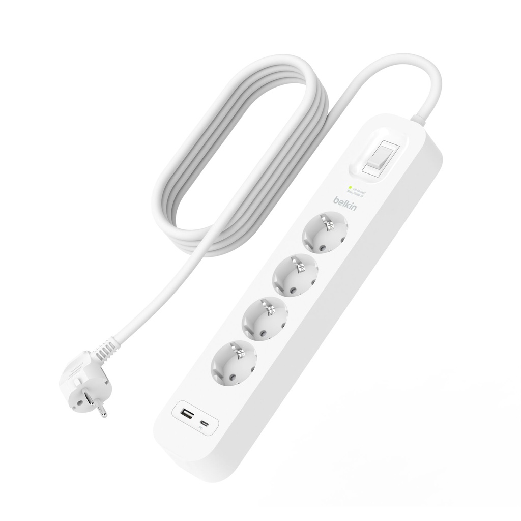Belkin Surge Socket 4-fold + USB-A+C,525J,18W,2m SRB001vf2MV2