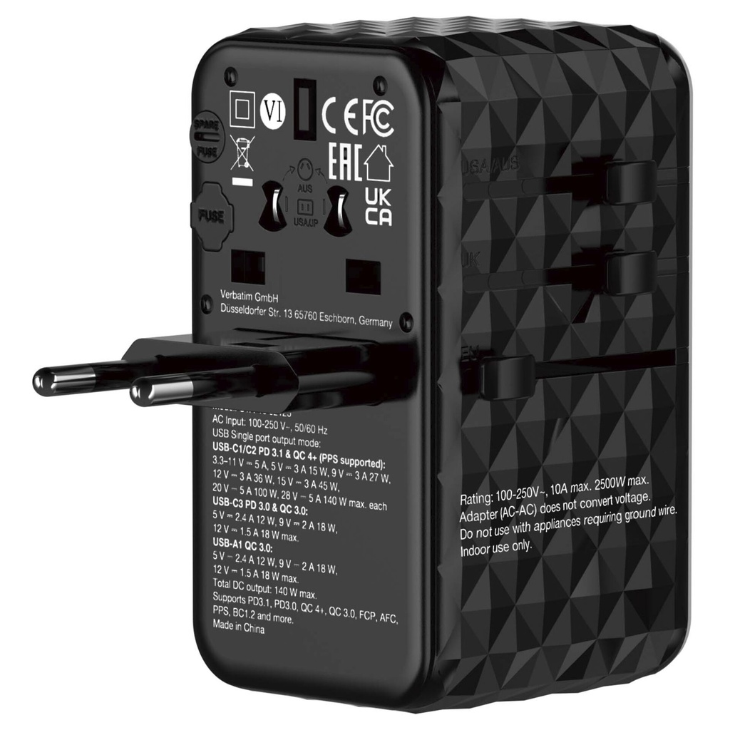 Verbatim GaN III Uni.Travel Adap 140W Welt-zu-Welt UTA-10   32125