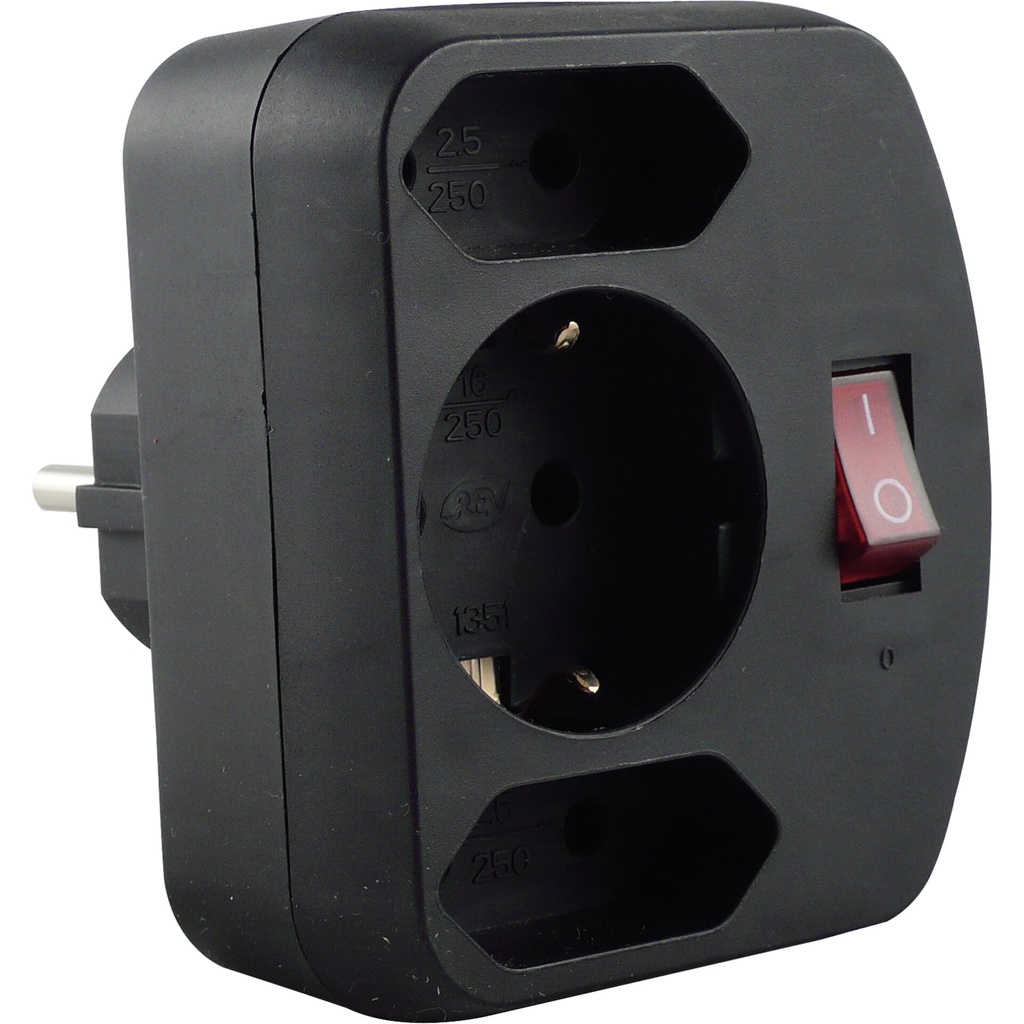 REV 3-fold Adapter w. switch black