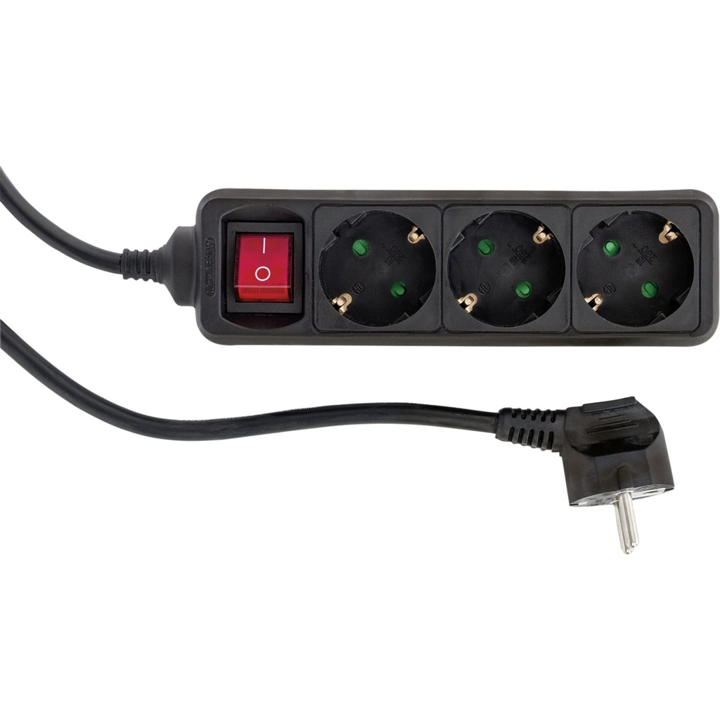 REV Socket line 3-fold 1,4 m black w. switch