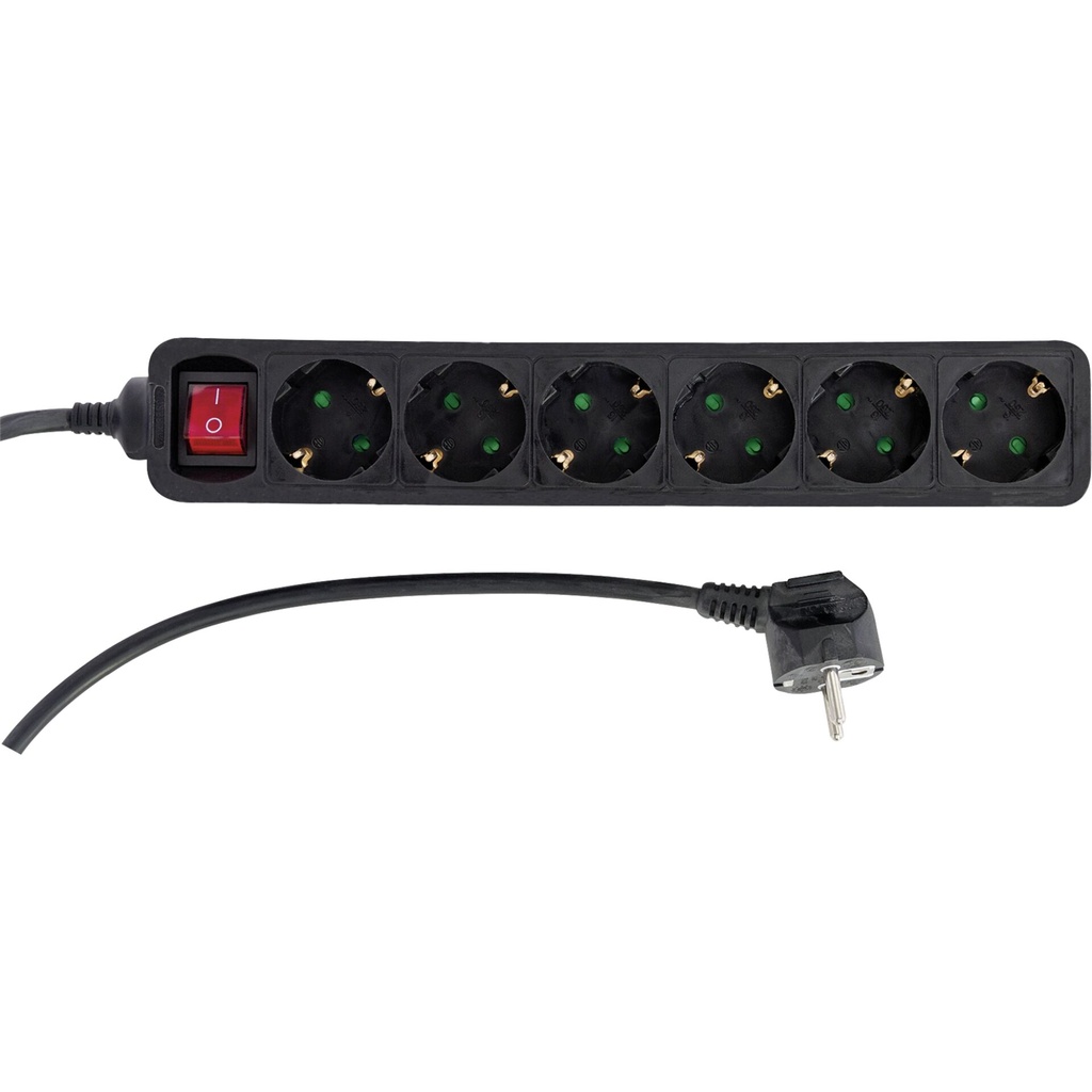 REV Socket line 6-fold 1,4 m w. switch black