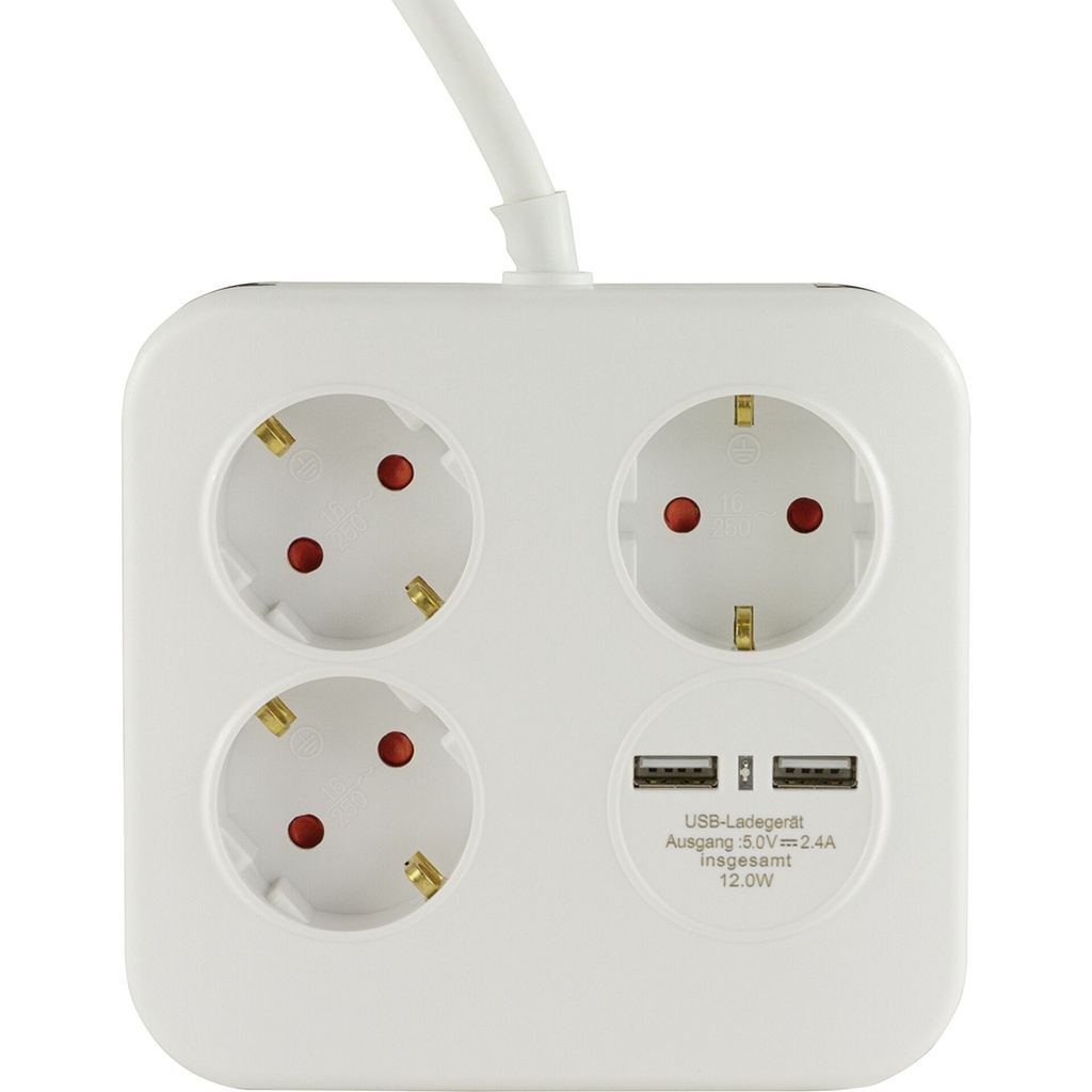 REV PowerQuad 3-fold 2x USB white Multiple Socket Outlet
