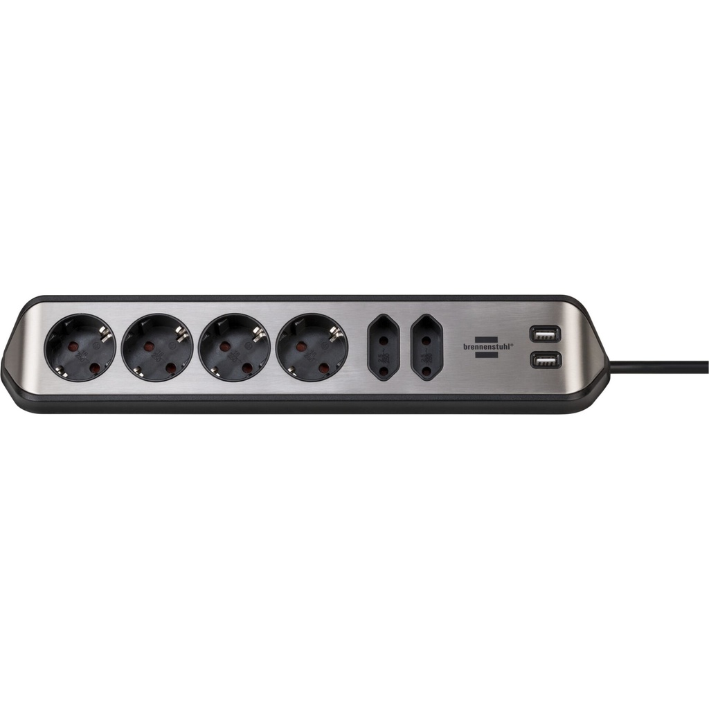 Brennenstuhl estilo Corner 6-way Extension Lead  black