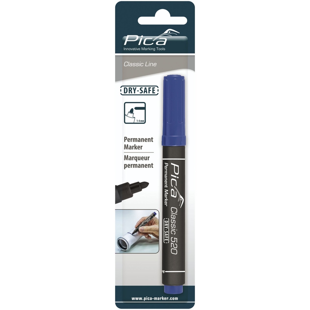 Pica Permanent Marker 1-4mm, Round Tip blue Retail Packaging