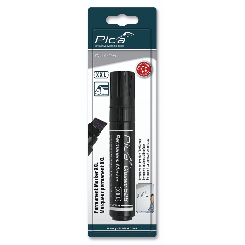 Pica Permanentmarker 4-12mm, Wedge Tip, black Retail Pack.