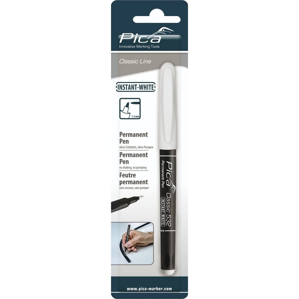 Pica Permanent Marker INSTANT white, Bullet Tip, 1-2mm  Retail