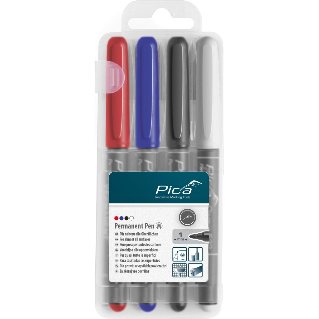 Pica Permanent-Pen 1,0mm assorted with Instant-White-Pen