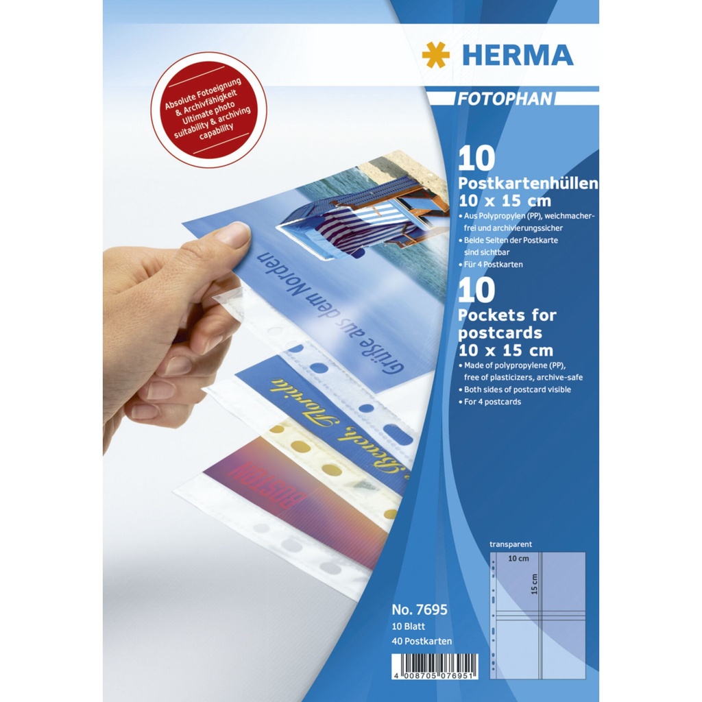 Herma Postcard Pockets     10x15 10x4 Sheets transparent 7695