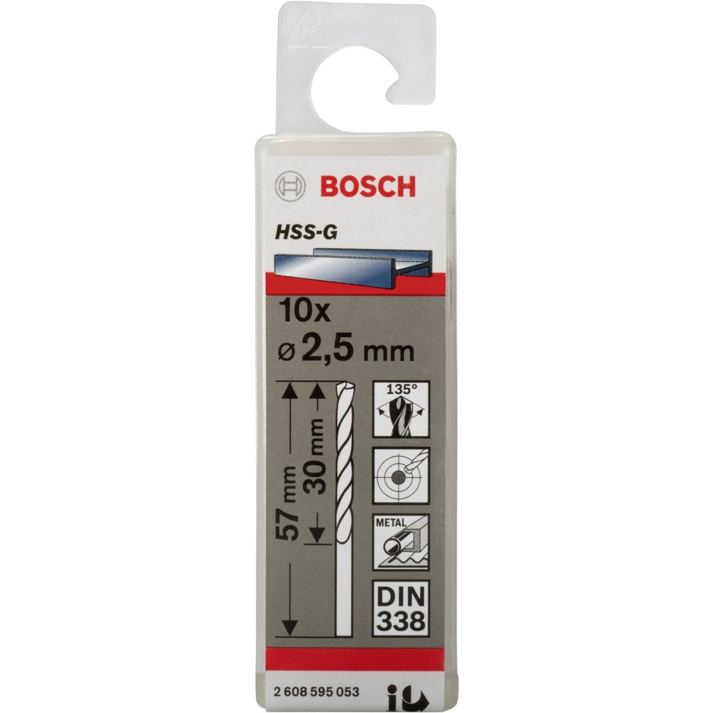 Bosch 10 Metal Drill Bits HSS-G 2,5x30x57mm