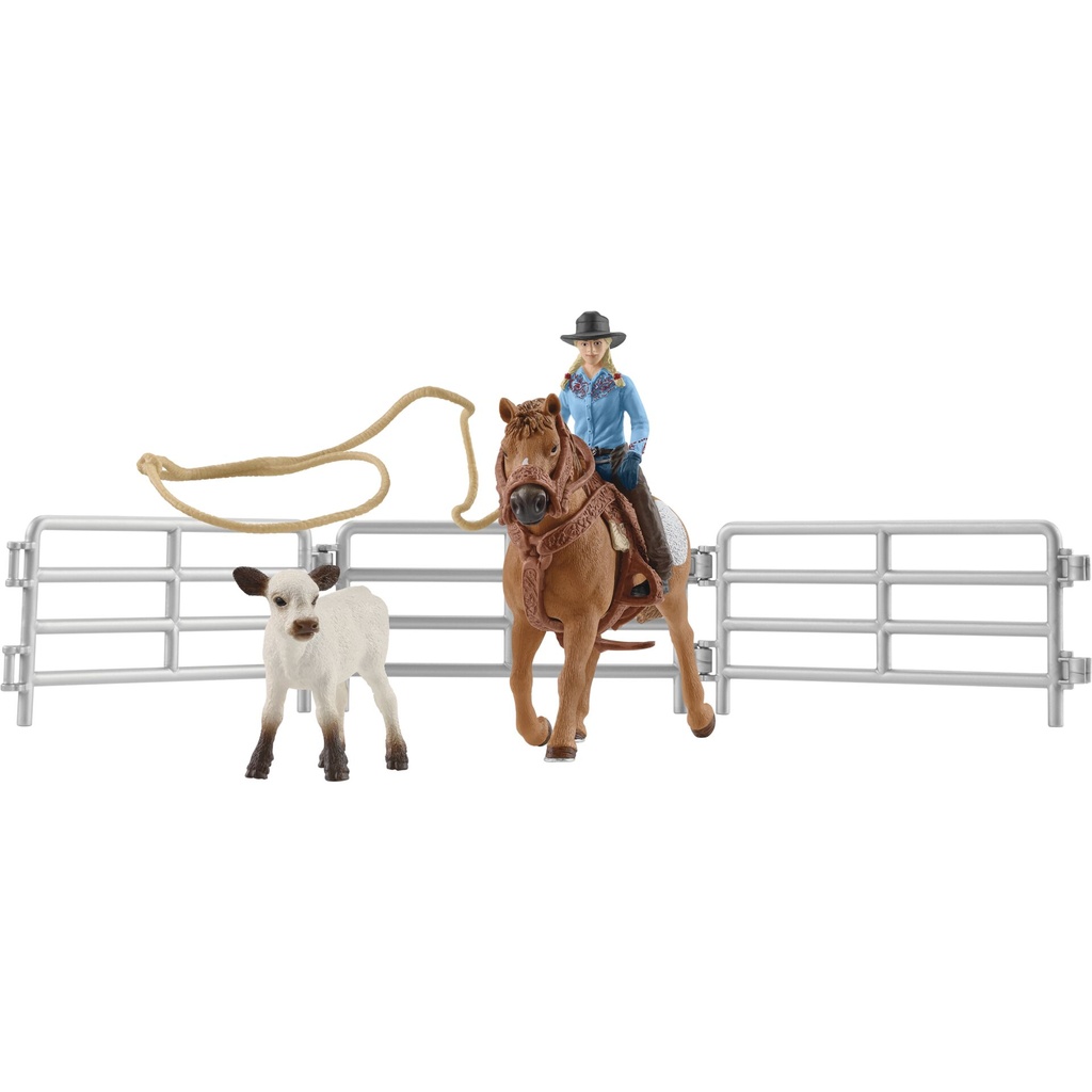 Schleich Farm World     42577 Cowgirl Team Roping Fun