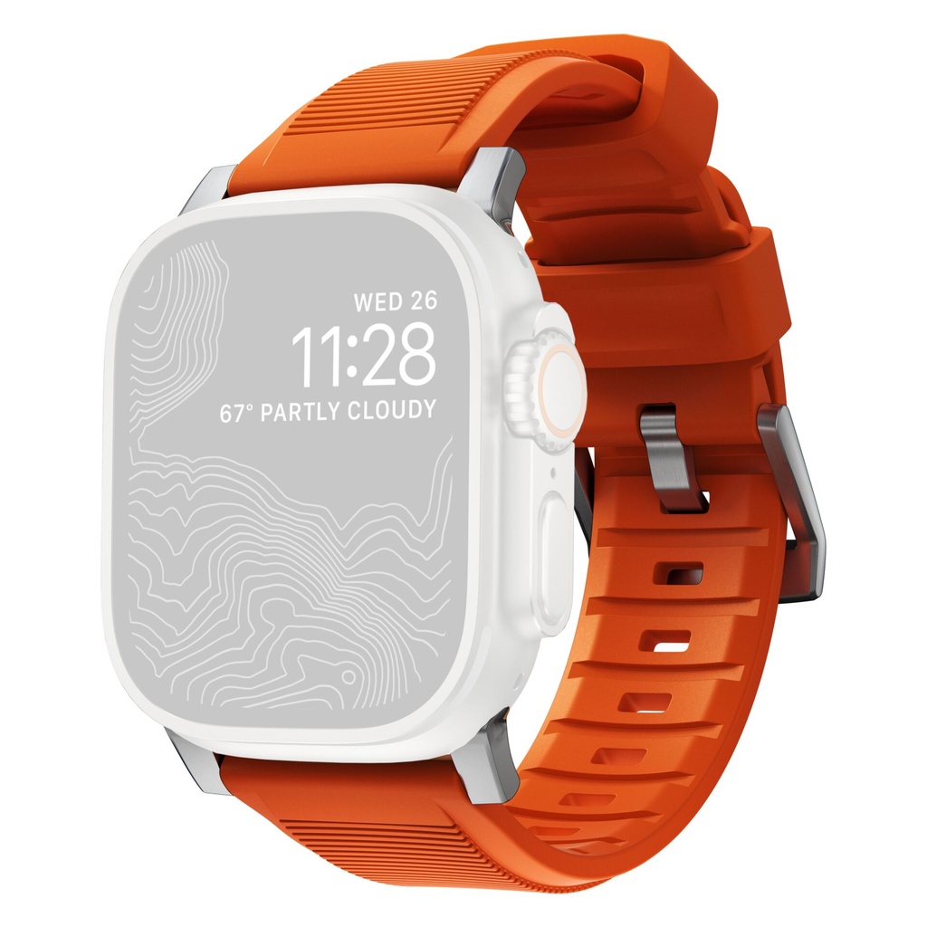 Nomad Rugged Strap Ultra Orange Connector Silver 42/44/45/49mm