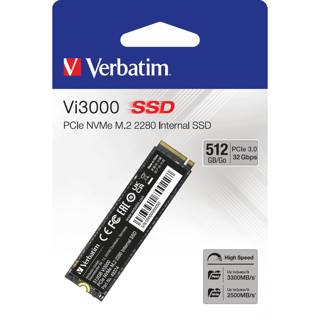 Verbatim Vi3000 M.2 SSD    512GB PCIe NVMe                  49374