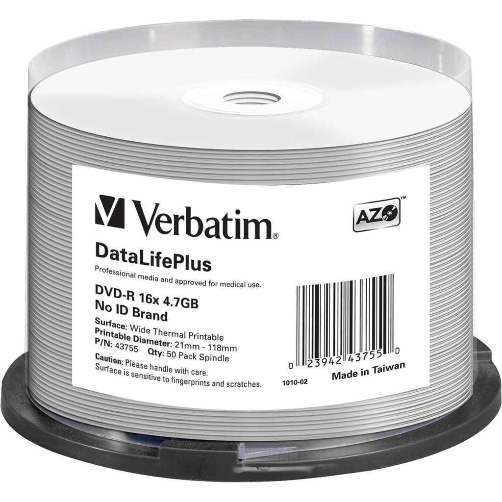 1x50 Verbatim DVD-R 4,7GB 16x white wide thermal  print. NO-ID