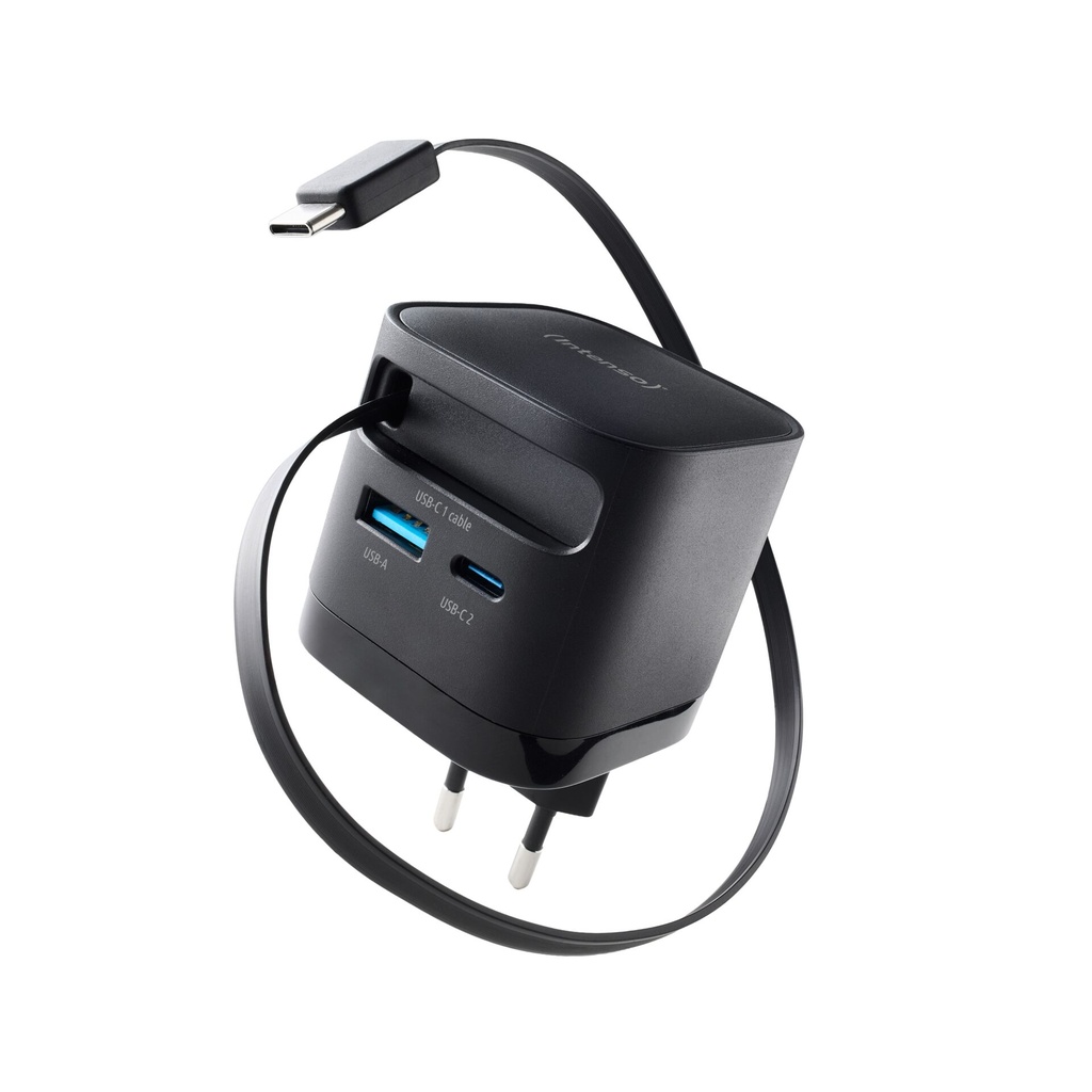 Intenso Power Adapt. W65ACIC 65W 2xUSB-C/USB-A Retract.Cable Blck