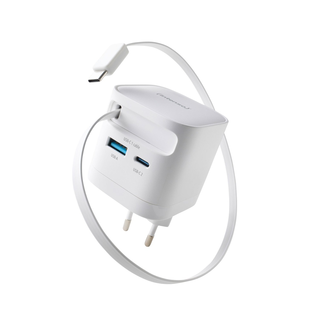 Intenso Power Adapt. W65ACIC 65W 2xUSB-C/USB-A ausziehb.Kab. weiß
