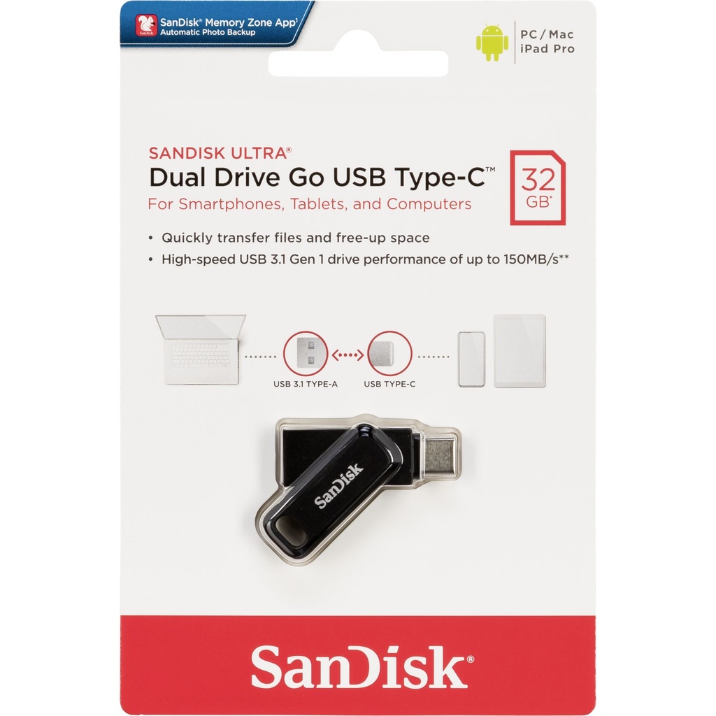 SanDisk Ultra Dual Drive Go 32GB USB Type C Flash SDDDC3-032G-G46