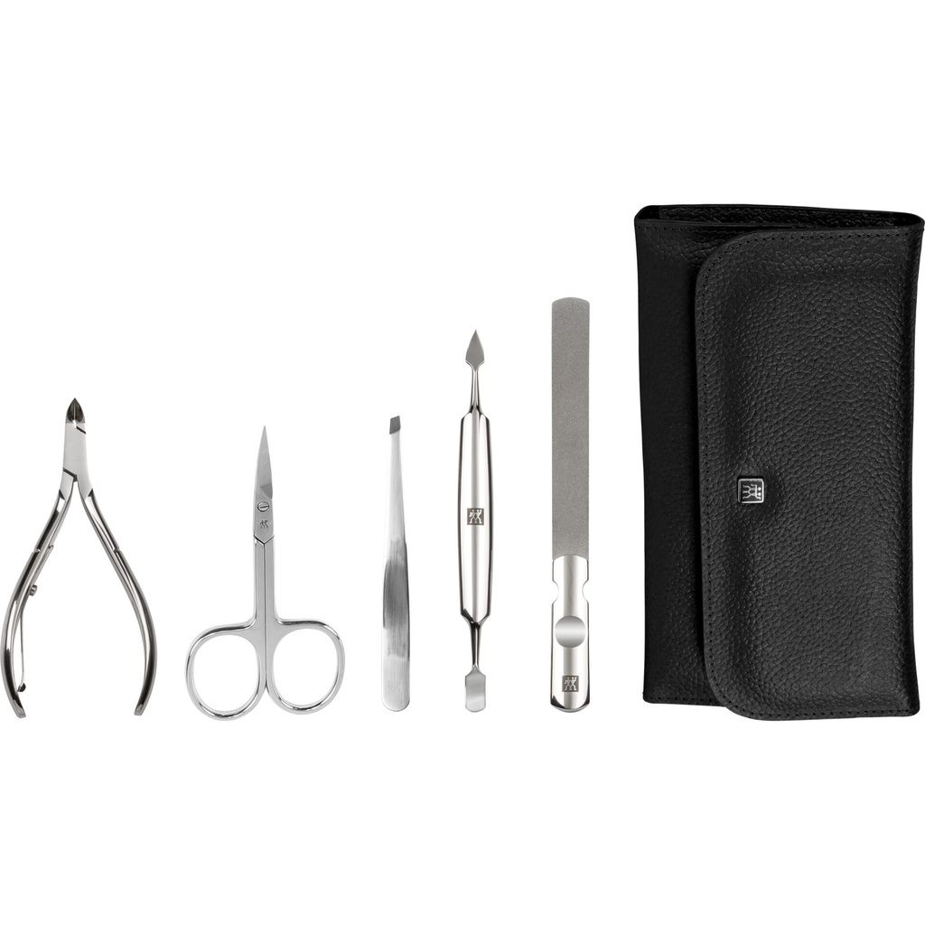 Zwilling CLASSIC snap fastener leather case, black, 5 pcs.