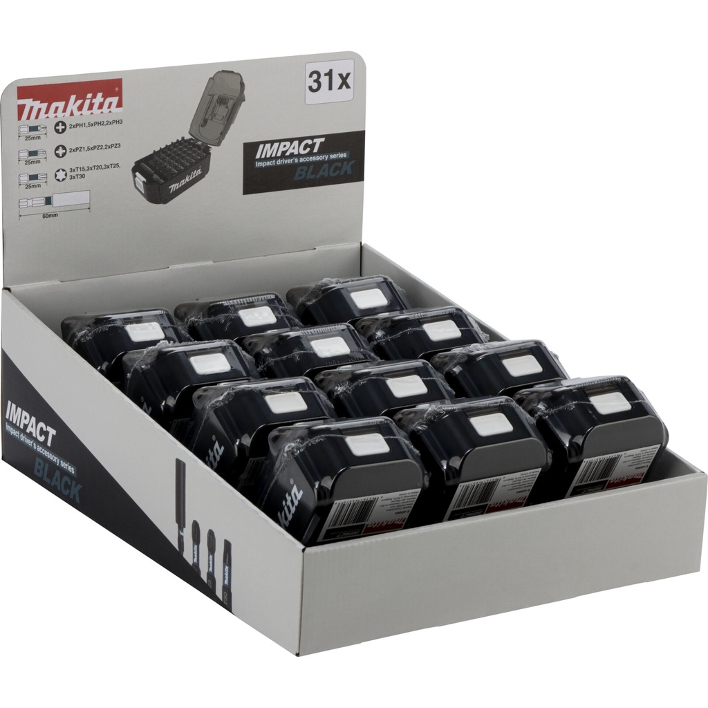 Makita Display 12x Impact Black Bit-Set 31-tlg.