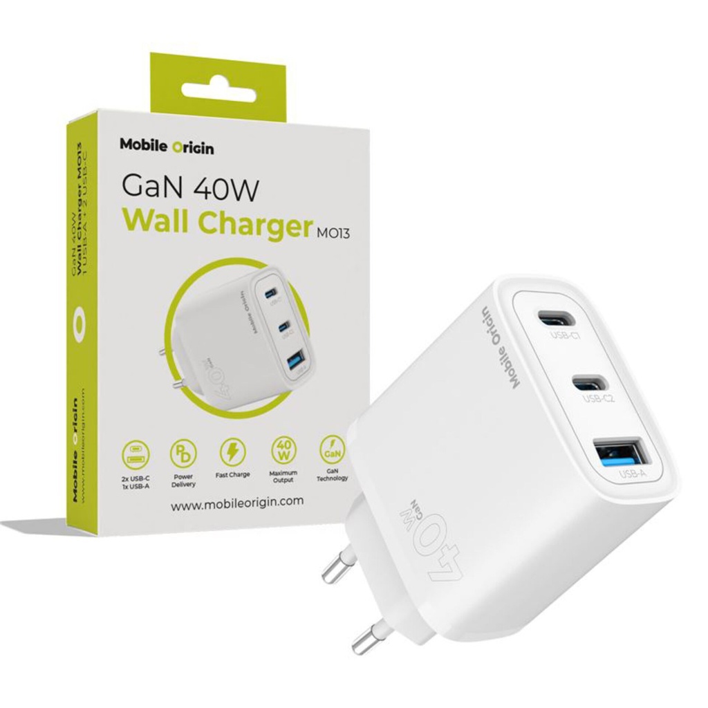 Mobile Origin 40W GaN Charger MO13 white 1x USB-A + 2x USB-C