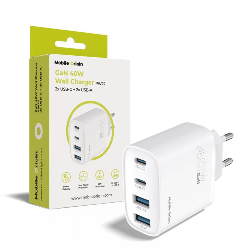Mobile Origin 40W GaN Charger PW22 2x USB-C + 2x USB-A