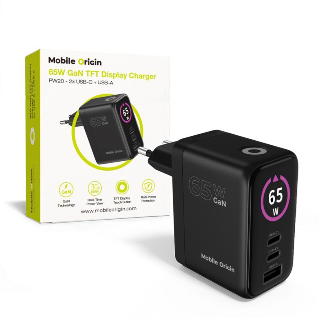 Mobile Origin 65W GaN Charger PW20 2x USB-C + USB-A